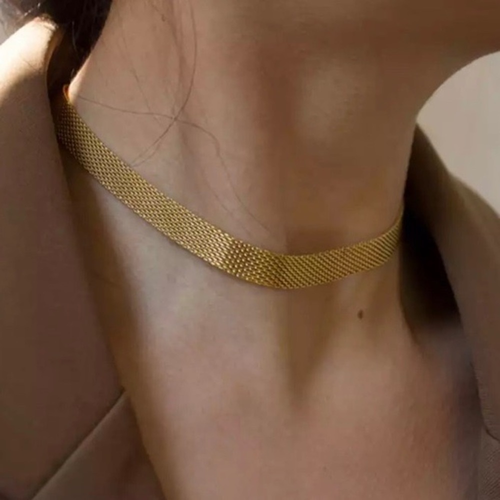 NEW 18K GOLD WIDE CHAIN CHOKER NECKLACE